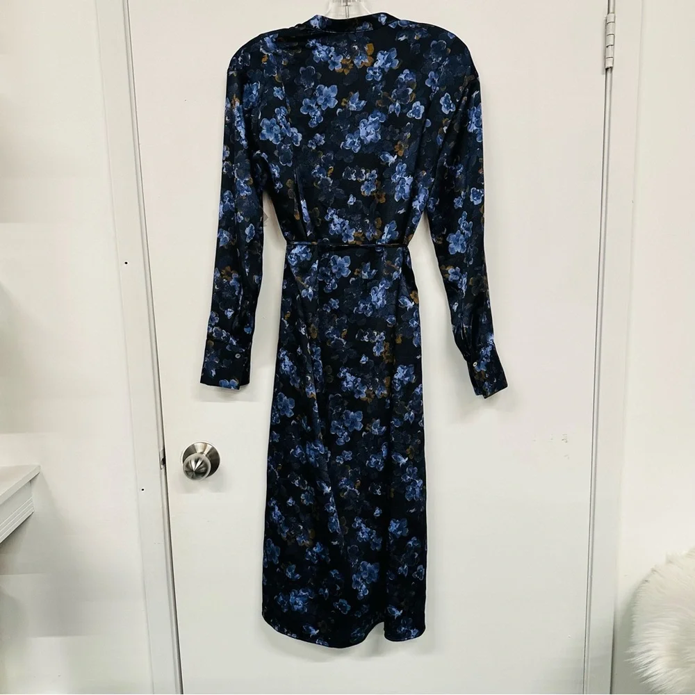Vince Plumeria Blooms Hammered dress Small long sleeve midi Wedding Guest Floral - Picture 7 of 17